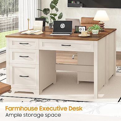 Vabches 47" Executive Desk with File Drawer, Home Office Computer Writing Desk with Drawers