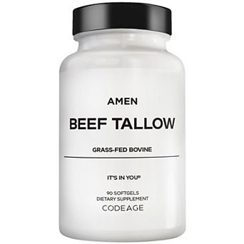 Amen Beef Tallow, Grass-Fed Bovine Tallow Nutrients, Whole-Food Paleo, Skin Support, 90 ct