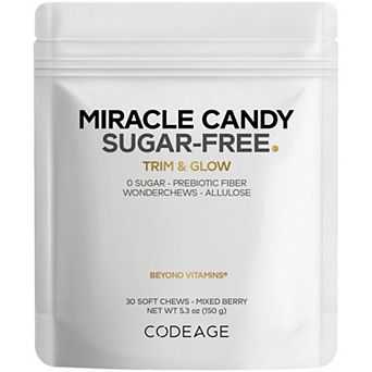 Codeage Miracle Candy Mixed Berry, 0g Sugar Low Calorie Soft Chews, Allulose, Prebiotic Fiber, 30 ct