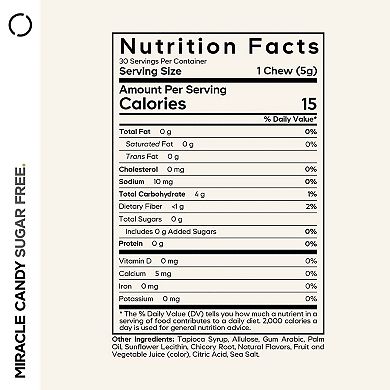 Codeage Miracle Candy Mixed Berry, 0g Sugar Low Calorie Soft Chews, Allulose, Prebiotic Fiber, 30 ct