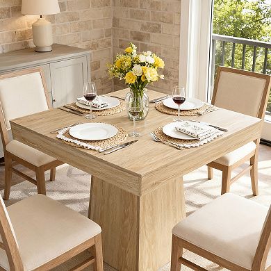 Square Dining Table for 4, 31.5'' Small Kitchen Table with Sturdy Pedestal Base, Wood Dinner Table