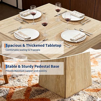 Square Dining Table for 4, 31.5'' Small Kitchen Table with Sturdy Pedestal Base, Wood Dinner Table