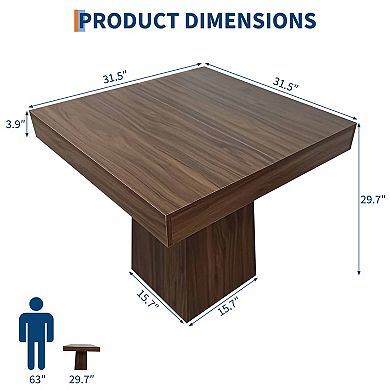 Square Dining Table for 4, 31.5'' Small Kitchen Table with Sturdy Pedestal Base, Wood Dinner Table