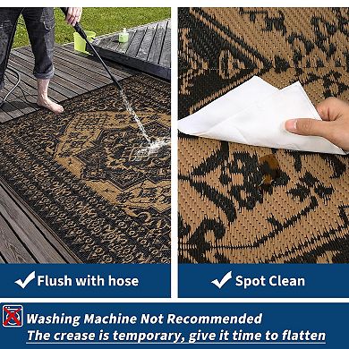 Reversible Waterproof Outdoor Rug - Large Plastic Straw Mat, Vintage Woven Area Carpet