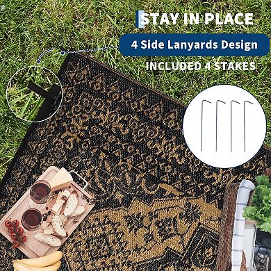 Reversible Waterproof Outdoor Rug - Large Plastic Straw Mat, Vintage Woven Area Carpet