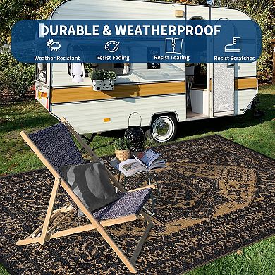 Reversible Waterproof Outdoor Rug - Large Plastic Straw Mat, Vintage Woven Area Carpet