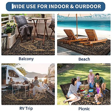 Reversible Waterproof Outdoor Rug - Large Plastic Straw Mat, Vintage Woven Area Carpet