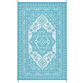 Reversible Waterproof Outdoor Rug - Large Plastic Straw Mat, Vintage Woven Area Carpet