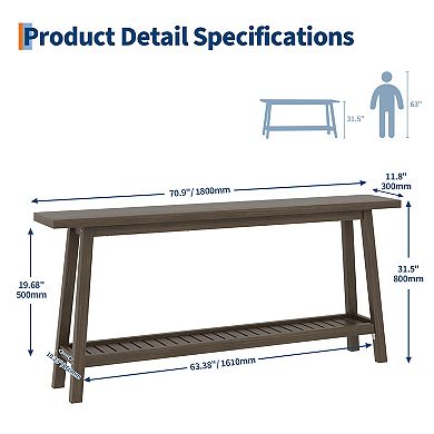 70.9" Extra Long Narrow Console Table - 2-Tier Sofa Table Behind Couch for Hallway Entryway