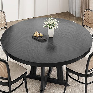 47 Inch Round Dining Table for 4-6 People, Modern Kitchen Table with Wooden Base, for Dining Room