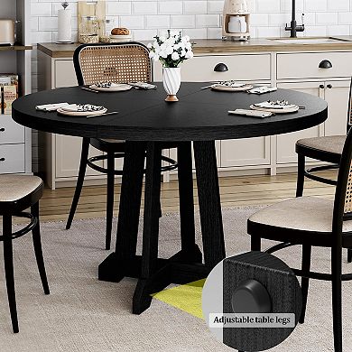 47 Inch Round Dining Table for 4-6 People, Modern Kitchen Table with Wooden Base, for Dining Room