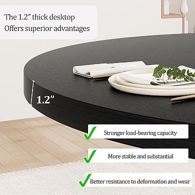 47 Inch Round Dining Table for 4-6 People, Modern Kitchen Table with Wooden Base, for Dining Room