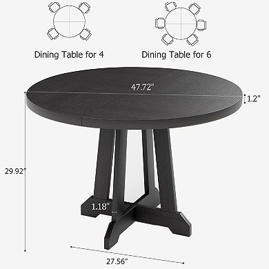 47 Inch Round Dining Table for 4-6 People, Modern Kitchen Table with Wooden Base, for Dining Room