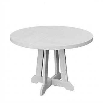 47 Inch Round Dining Table for 4-6 People, Modern Kitchen Table with Wooden Base, for Dining Room