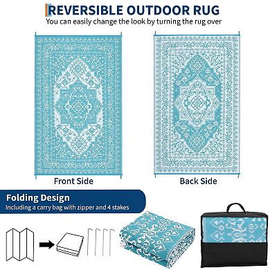 Reversible Waterproof Outdoor Rug - Large Plastic Straw Mat, Vintage Woven Area Carpet