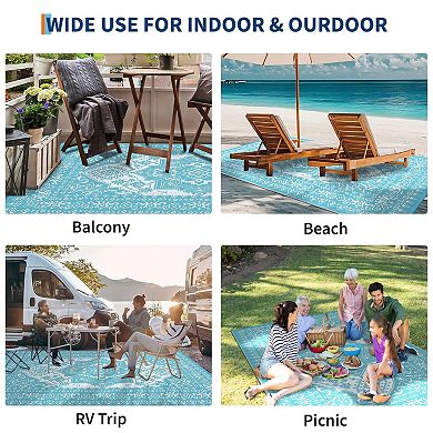Reversible Waterproof Outdoor Rug - Large Plastic Straw Mat, Vintage Woven Area Carpet