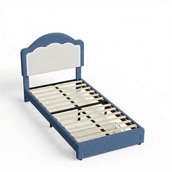 Platform Bed Frame - Sherpa Fabric LED Headboard Slat Support No Box Spring Needed, With Drawer