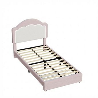 Platform Bed Frame - Sherpa Fabric LED Headboard Slat Support No Box Spring Needed, With Drawer