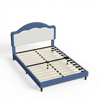 Platform Bed Frame - Sherpa Fabric LED Headboard Slat Support No Box Spring Needed, 750 LB Capacity