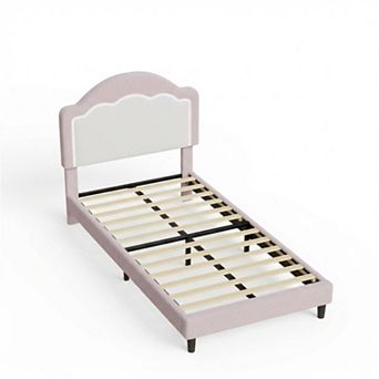 Platform Bed Frame - Sherpa Fabric LED Headboard Slat Support No Box Spring Needed, 750 LB Capacity