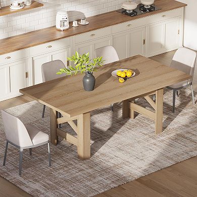 70.87" Wood Farmhouse Dining Table for 6-8 People, Large Kitchen Table with Thickened Tabletop