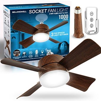 Bell+Howell Socket Fan 15.7 in LED Bright White Light Ceiling Fan
