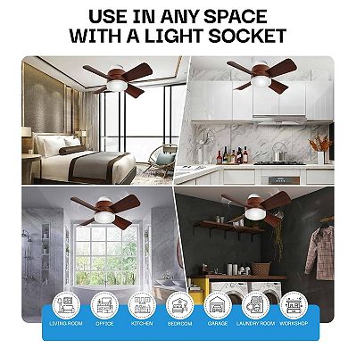Bell+Howell Socket Fan 15.7 in. LED Bright White Light Ceiling Fan