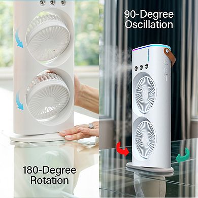 Bell+Howell Portable Rechargeable Dual Mist Fan with LED Lights & Remote Control