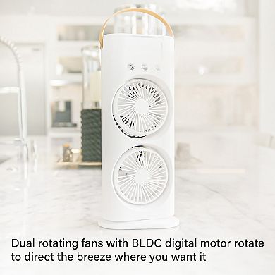 Bell+Howell Portable Rechargeable Dual Mist Fan with LED Lights & Remote Control