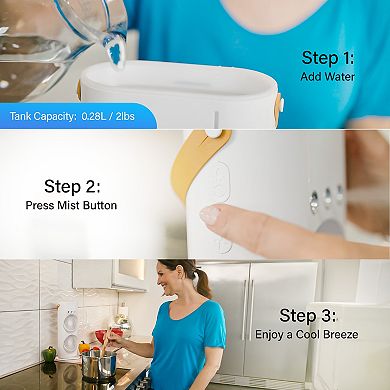 Bell+Howell Portable Rechargeable Dual Mist Fan with LED Lights & Remote Control