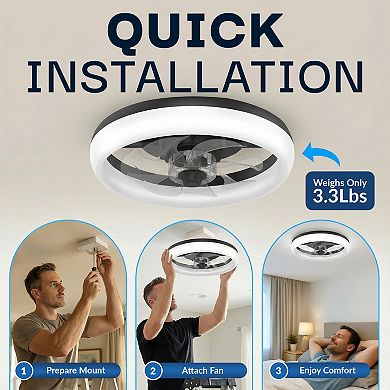 Bell+Howell CannonX 14-Inch Flush Mount Ceiling Fan with 3100 Lumen LED Lighting & Remote