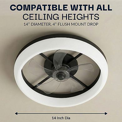 Bell+Howell CannonX 14-Inch Flush Mount Ceiling Fan with 3100 Lumen LED Lighting & Remote
