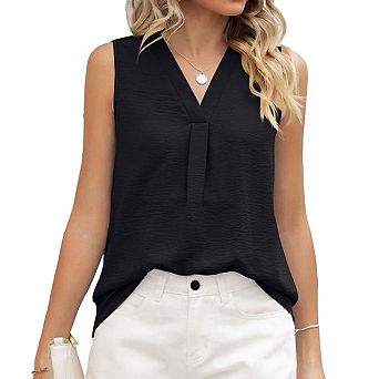 Women's Summer New Solid Color V-Neck Loose Chiffon Sleeveless Vest Top