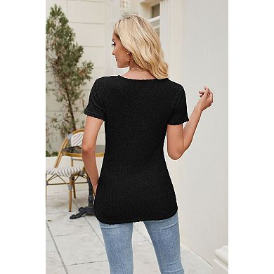 Women's Crew Neck Fashion Button Pleated Short Sleeve Top