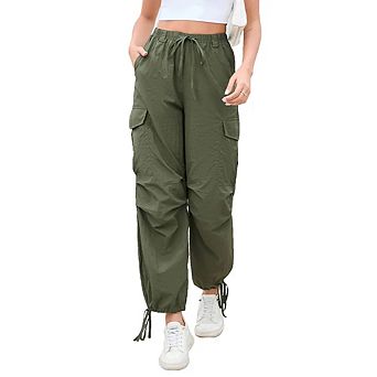 Cargo Jogger Parachute Pants For Women Casual Baggy Low Waist Drawstring Light Y2K Pants