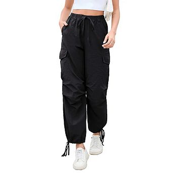 Cargo Jogger Parachute Pants For Women Casual Baggy Low Waist Drawstring Light Y2K Pants