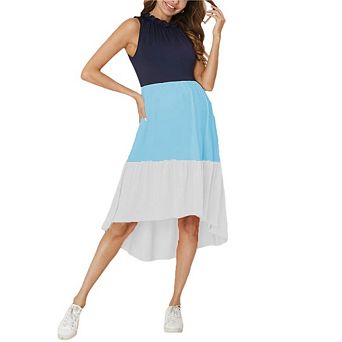 Womens Midi Maternity Dresses Sleeveless Color Block Casual Beach Vacation Dress
