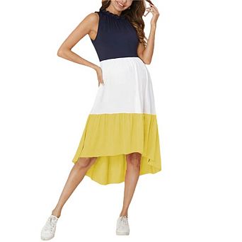 Womens Midi Maternity Dresses Sleeveless Color Block Casual Beach Vacation Dress