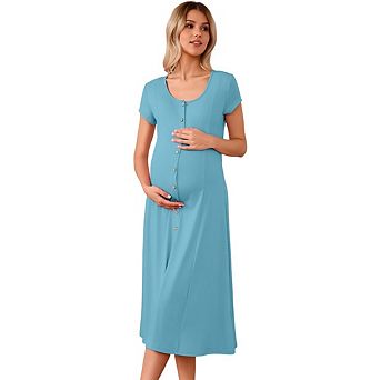 3-in-1 Maternity Dress for Labor/Delivery/Hospital Breastfeeding Button Down Soft Gown Babyshower