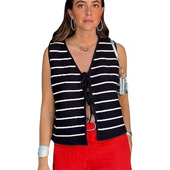 Women's Tie Knit Vest Crochet Sleeveless Open Front Cardigan Sweater Vest Top