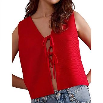 Women's Tie Knit Vest Crochet Sleeveless Open Front Cardigan Sweater Vest Top