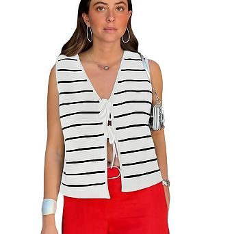 Women's Tie Knit Vest Crochet Sleeveless Open Front Cardigan Sweater Vest Top