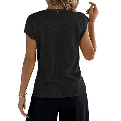 Women's Sleeveless Cable Knit Vest - V-Neck Button Front Textured LTop for Casual Summer
