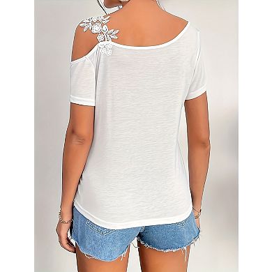Women's Solid Color Patchwork Fashion Lace Trim T-Shirt