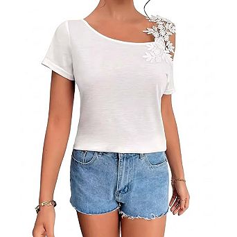 Women's Solid Color Patchwork Fashion Lace Trim T-Shirt