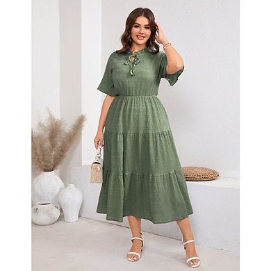 Womens Wedding Guest Dresses Plus Size Short Sleeve Pleated Rayon Midi with Pockets