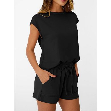 Women's Casual Short Sleeve T-Shirt and Drawstring Shorts Set 2-Piece Outfit