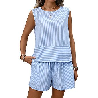 Women's Sleeveless Crewneck Tank and Shorts Set Casual 2 pc Outfit