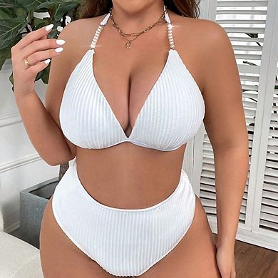 Women Plus Size Triangle Bikinis Fat Solid Color Swimwear Female Push Up Bathing Suit
