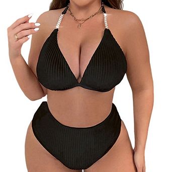 Women Plus Size Triangle Bikinis Fat Solid Color Swimwear Female Push Up Bathing Suit